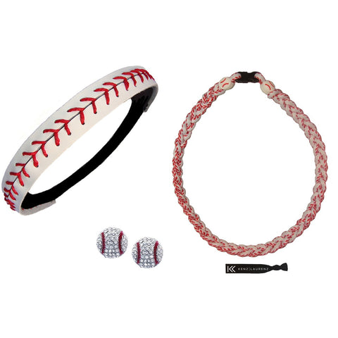 Baseball Necklace Titanium Braided Sports Necklaces Headband Earring Set
