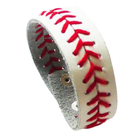 Baseball Sport Snap Bracelet Wristlet With Snap Closure for Women Men Kids and Teens White With Red Stitching