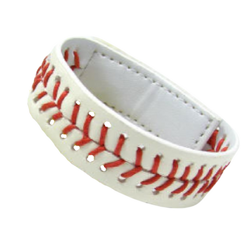Baseball Velcro Sports Bracelet Wristlet Adjustable Wrist Cuff for Guys, Boys, Women, Teens, and Kids Armband White With Red Baseball Stitching