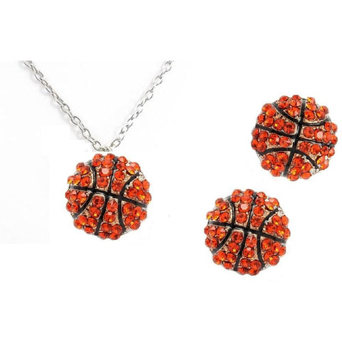 Basketball Set Post Earrings Necklace Rhinestone