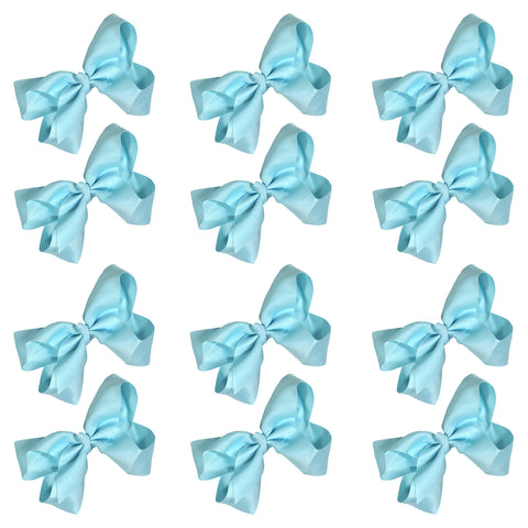 12 Light Blue Classic Cheer Bows Large Hair Bow with Clip