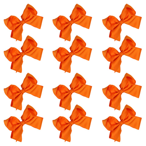 12 Orange Classic Cheer Bows Large Hair Bow with Clip