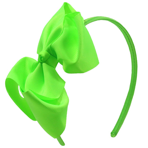 Grosgrain Ribbon Headband With Bow Neon Green