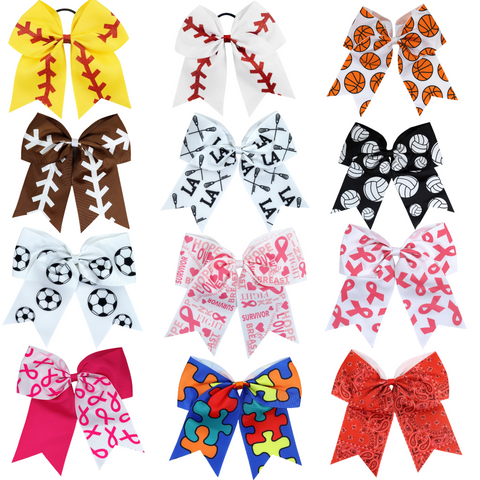 Sports Bows for Girls Large Hair Bows with Ponytail Holder Softball Volleyball Basketball Soccer Ribbon