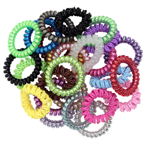 6 Hair Ties Elastic Coils Assorted Ponytail Holders Plastic Rubber Band