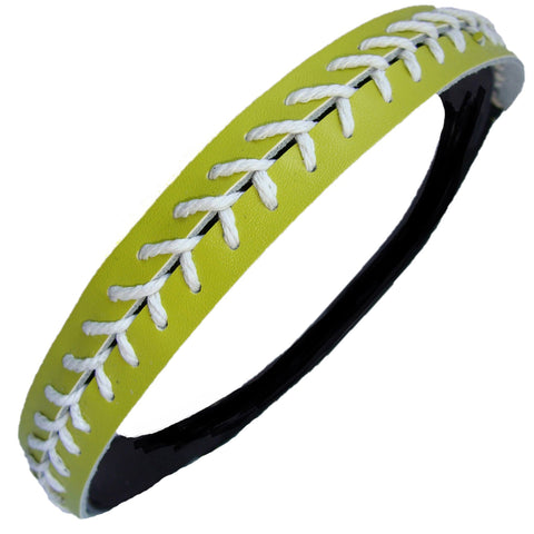 Softball Headband Non Slip Leather Sports Head Bands Lime Green with White Stiching