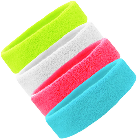 Sweatbands 4 Terry Cotton Sports Headbands Sweat Absorbing Head Bands Bright Colors