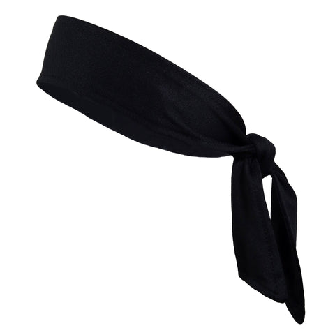 Tie Back Headband Moisture Wicking Athletic Sports Head Band Black
