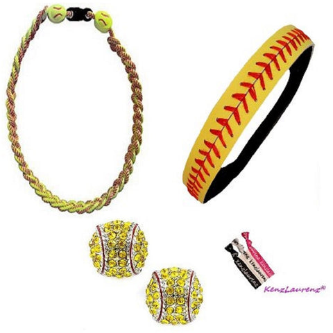Softball Set: Headband, Titanium Necklace, Post Earrings, and Hair Ties