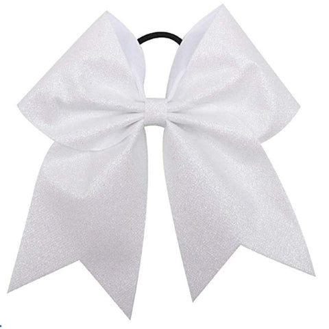 White Glitter Cheer Bow for Girls Large Hair Bows with Ponytail Holder Ribbon