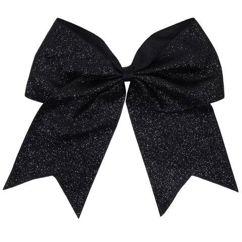 Black Glitter Cheer Bow for Girls Large Hair Bows with Ponytail Holder Ribbon