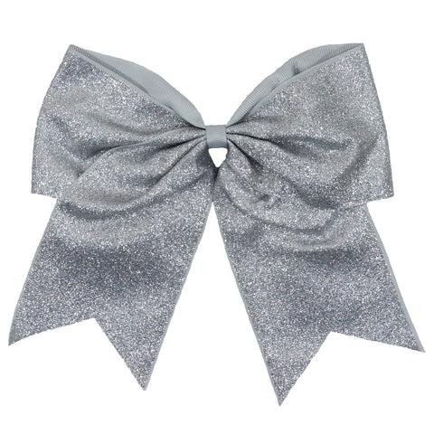 Silver Glitter Cheer Bow for Girls Large Hair Bows with Ponytail Holder Ribbon